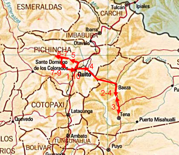 Map showing route of 2018 Ecuador birding tour. Map showing route of 2018 Ecuador birding tour.