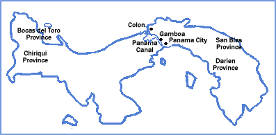 Map of Panama showing locations of major birding destinations.